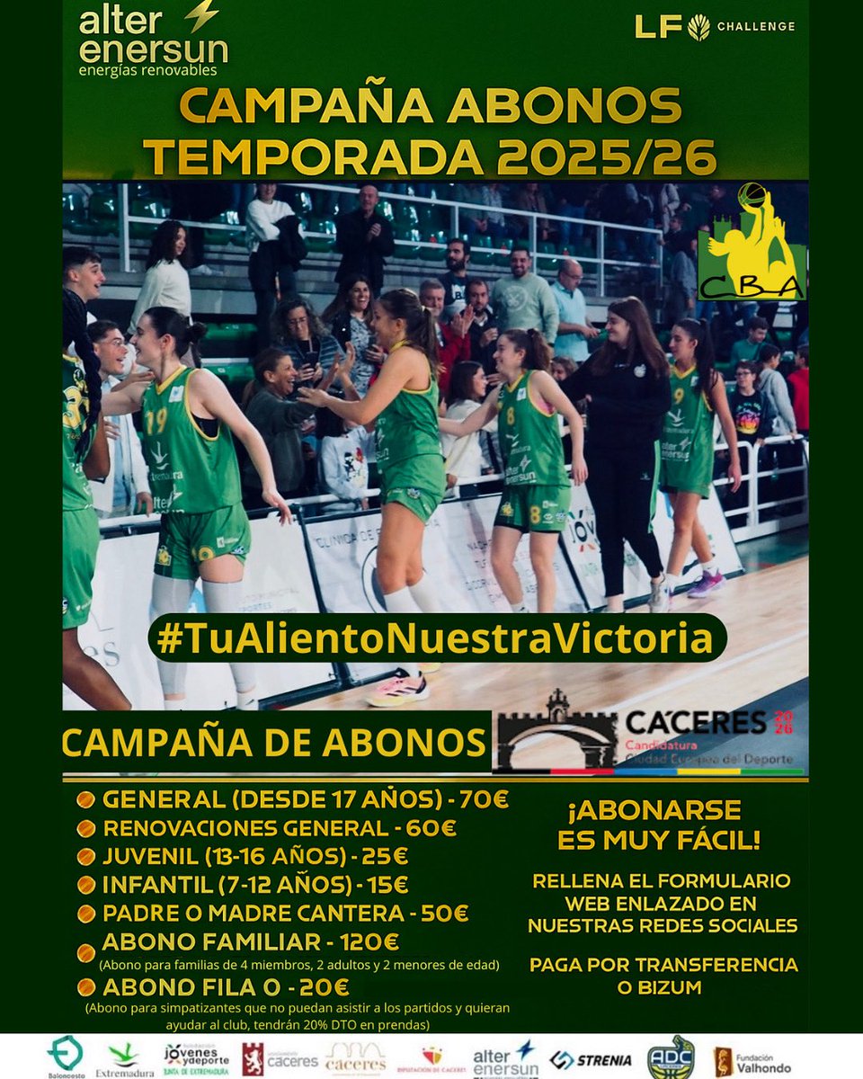Alter Enersun Al-Qázeres Extremadura (@cb_alqazeres) on Twitter photo ¿Aún no te has abonado al <a href="/cb_alqazeres/">Alter Enersun Al-Qázeres Extremadura</a>? 🏀
¡No esperes más! Vive la temporada 25-26 a nuestro lado. 😍
Rellena el formulario y únete a nuestra familia: 🔗 docs.google.com/forms/d/e/1FAI…
#TuAlientoNuestraVictoria💚💛 ¿Aún no te has abonado al <a href="/cb_alqazeres/">Alter Enersun Al-Qázeres Extremadura</a>? 🏀
¡No esperes más! Vive la temporada 25-26 a nuestro lado. 😍
Rellena el formulario y únete a nuestra familia: 🔗 docs.google.com/forms/d/e/1FAI…
#TuAlientoNuestraVictoria💚💛