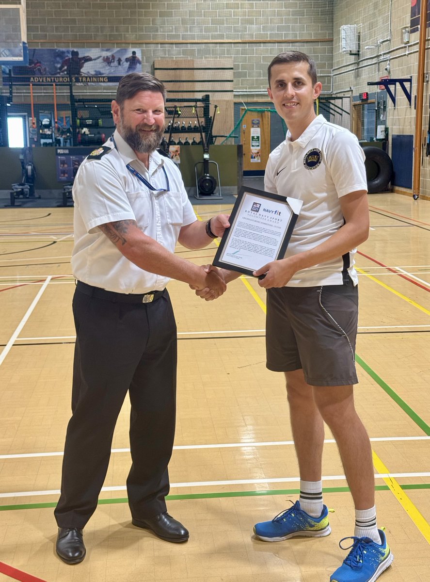 NAVYfit's tweet image. Value the Volunteer!
Lt Henry Warrender and CPO Wes McGuinness received the 'Value the Volunteer' Award at HMNB Devonport's NAVYfit Festival.
The Award is presented to service personnel who have volunteered in the delivery of their sport at a number of grassroots sessions.