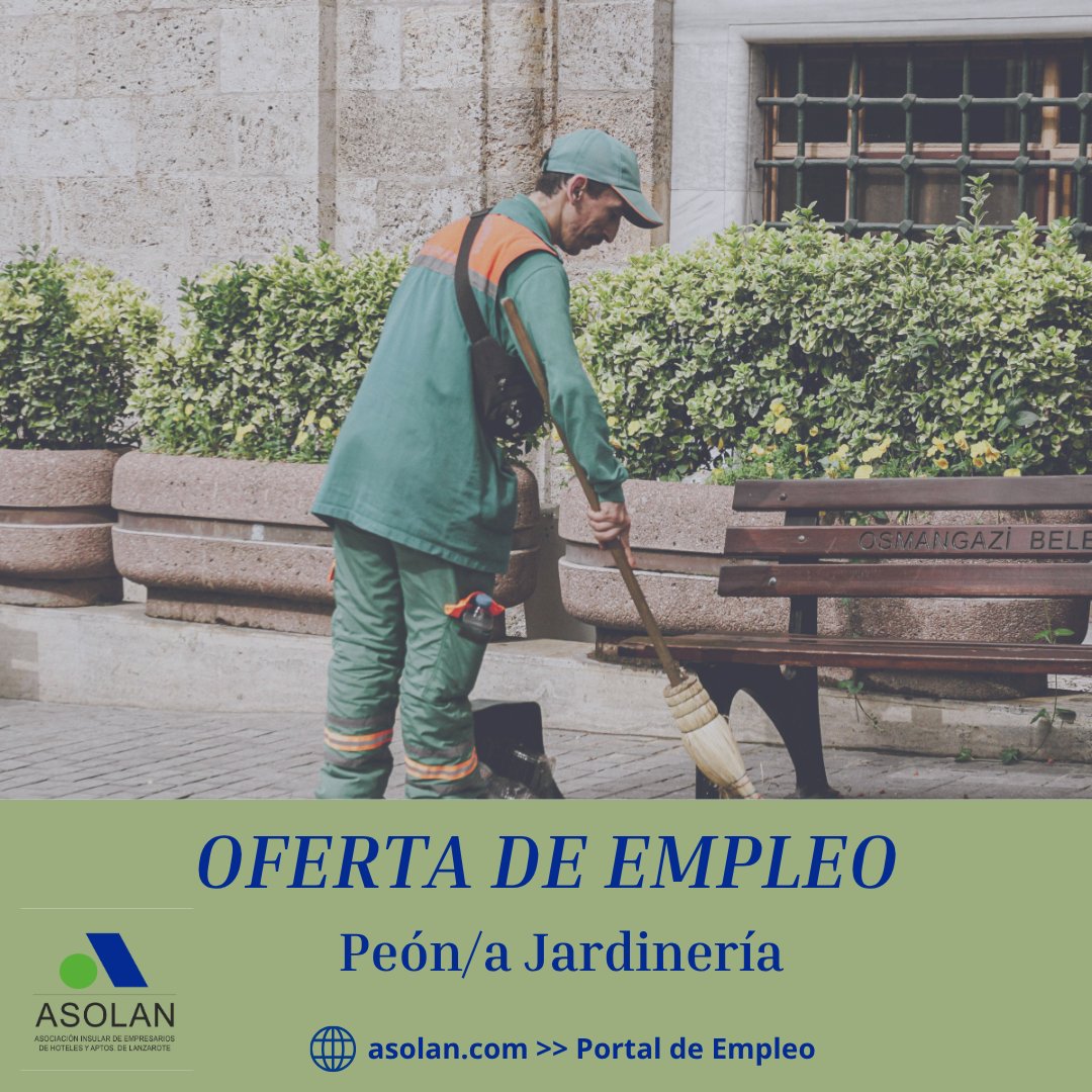 OFERTA DE EMPLEO‼️

PEÓN/A JARDINERIA 🪴

✅Incorporación inmediata. Turno de mañana y jornada completa o parcial
✅Experiencia mínima 3 meses 
✅Titulación mínima
✅Formación en jardinería. 

📍Puerto del Carmen (Tías) y Playa Blanca (Yaiza)

🛜asolan.com/servicios/empl…