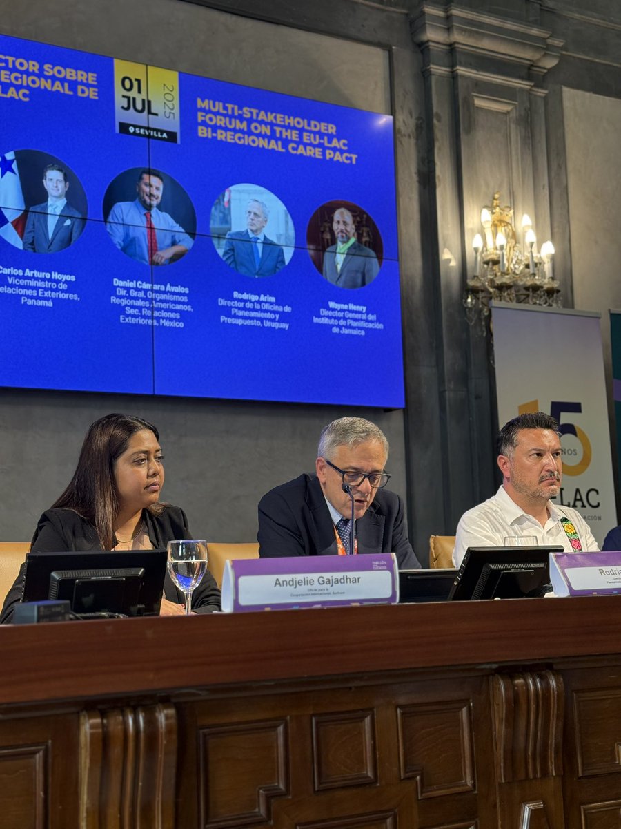 Representantes gubernamentales de Chile 🇨🇱, Jamaica 🇯🇲, México 🇲🇽, Panamá 🇵🇦, Suriname 🇸🇷, y Uruguay 🇺🇾 compartieron contribuciones que pueden hacer los países a un Pacto Birregional por los Cuidados, así como modalidades de cooperación que podrían preverse para su