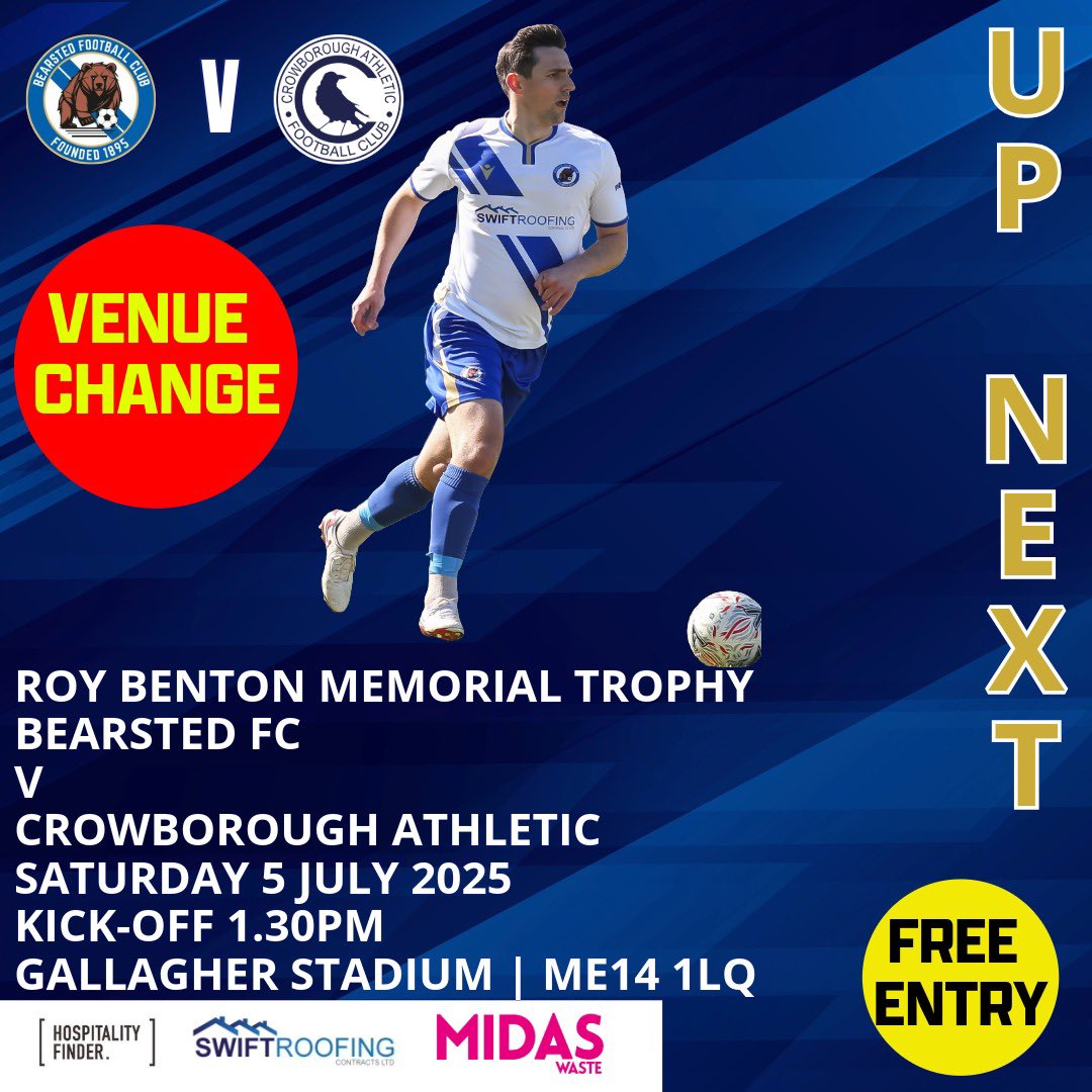Our first game of this season this weekend has now been changed to the Gallagher Stadium, Kick-off 1.30pm. It remains free entry so come along and enjoy the match!