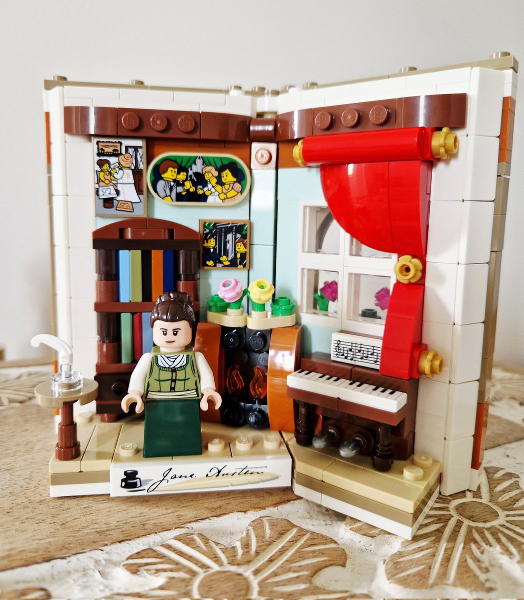 Built the Jane Austen Lego set and she is CUTE! (Unlike our house renovation, it was an easy build with clear instructions and I didn't cry once...)

I particularly like that the pictures on the wall are from Jane Austen's books and the Lego spoons used as piano pedals!