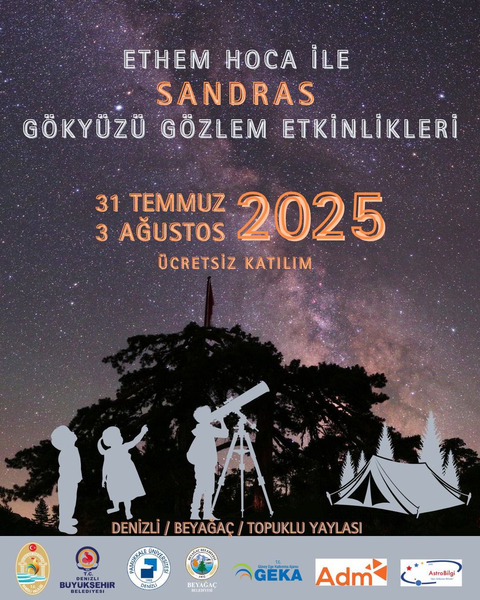 31 Temmuz - 3 Ağustos tarihleri arasında Beyağaç Topuklu Yaylası'nda gerçekleşecek Gökyüzü Gözlem Şenliği'ne ASART olarak biz de katılıyoruz. Sınırlı sayıda kontenjanımız var. Bu eşsiz gözlem etkinliğini kaçırmayın! Detaylar formda ve sites.google.com/view/skyisderm… sitesinde mevcut.✨🔭