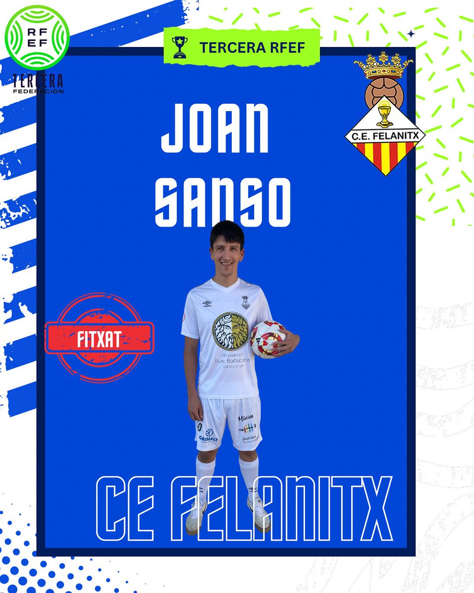 𝗣𝗿𝗼𝗷𝗲𝗰𝘁𝗲 𝟮𝟬𝟮𝟱/𝟮𝟲  

☺️ Tenim nova incorporació 

👉 𝗝𝗢𝗔𝗡 𝗦𝗔𝗡𝗦𝗢

💪 Fortalesa defensiva. Prové del Campos. 

🤝 Benvingut Joan! 

#vamosfela #orgullfelanitxer