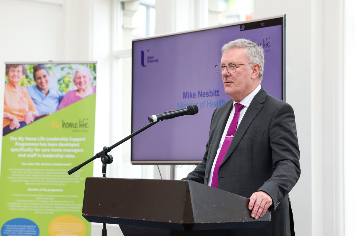 Honoured to welcome <a href="/HealthNI/">Health NI</a> Minister Mike Nesbitt to the My Home Life Celebration at <a href="/TitanicHotelBel/">Titanic Hotel Belfast</a> 

He praised Ulster University’s My Home Life Leadership Programme for improving quality of life for NI care home residents, relatives &amp; staff.

#MHLNI2025