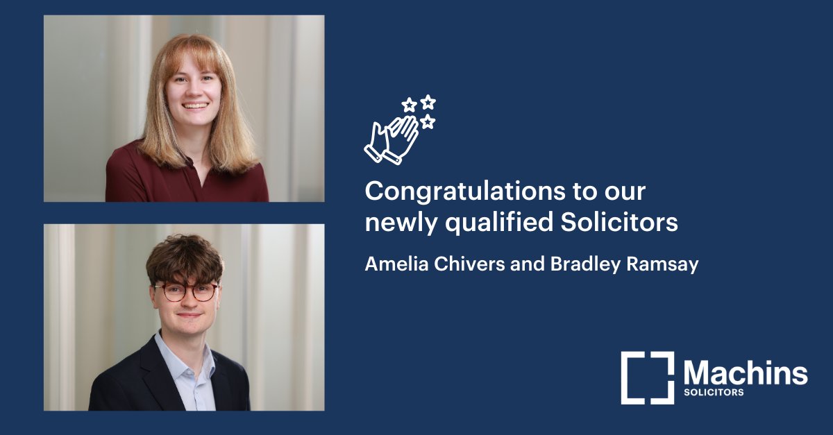 🎉 Big congrats to Amelia Chivers &amp; Bradley Ramsay - now newly qualified solicitors at Machins!
They’re joining our Company Commercial &amp; Disputes teams.

👉machins.co.uk/news/welcoming…

#NewlyQualifiedSolicitors #LegalCareers #MachinsLaw