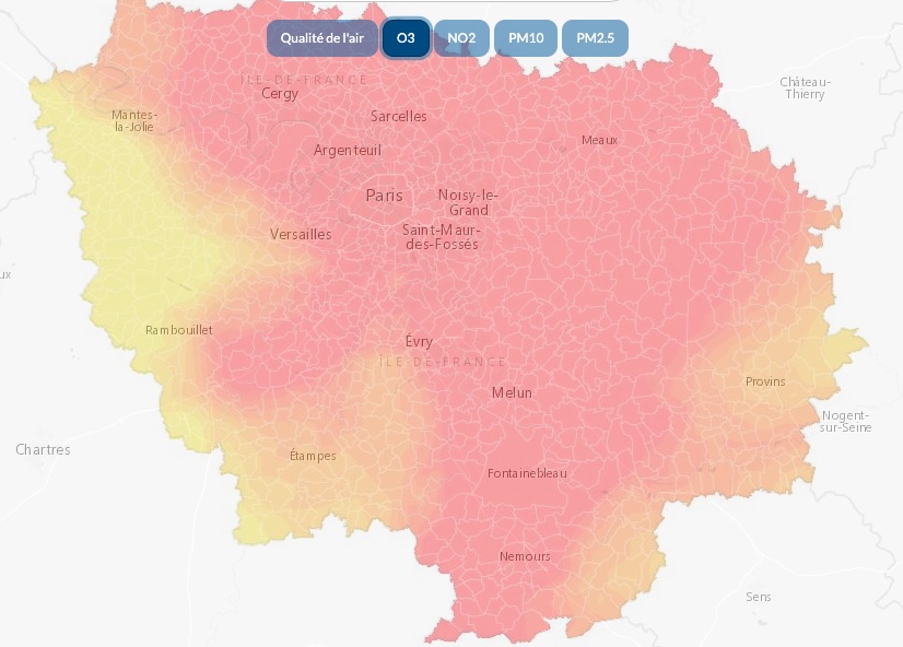 Le pic d'ozone continue avec la chaleur. Concentrations comprises entre 200 et 230 ug/m3, selon <a href="/Airparif/">Airparif</a>. 
Pour demain, ça baisse légèrement, entre 170 et 200 ug/m3.  Amélioration plus  nette attendue pour jeudi.
Protégez-vous et protégez vos proches.