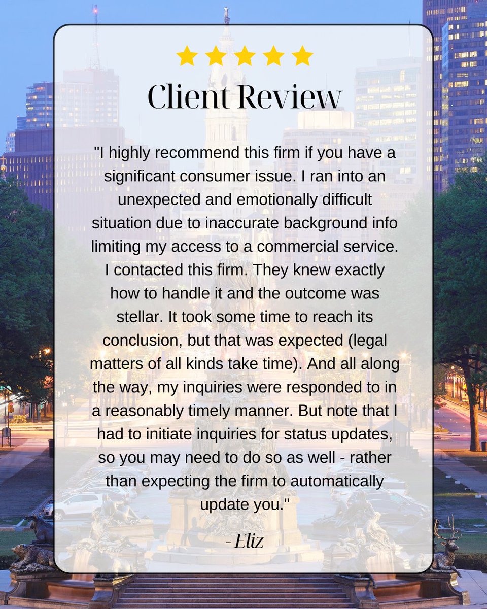 ConsumerLawCRP's tweet photo. Another happy client! Thank you!
#consumerattorneys #consumerlawfirm #clienttestimonials #5star https://t.co/mh3PzP41us