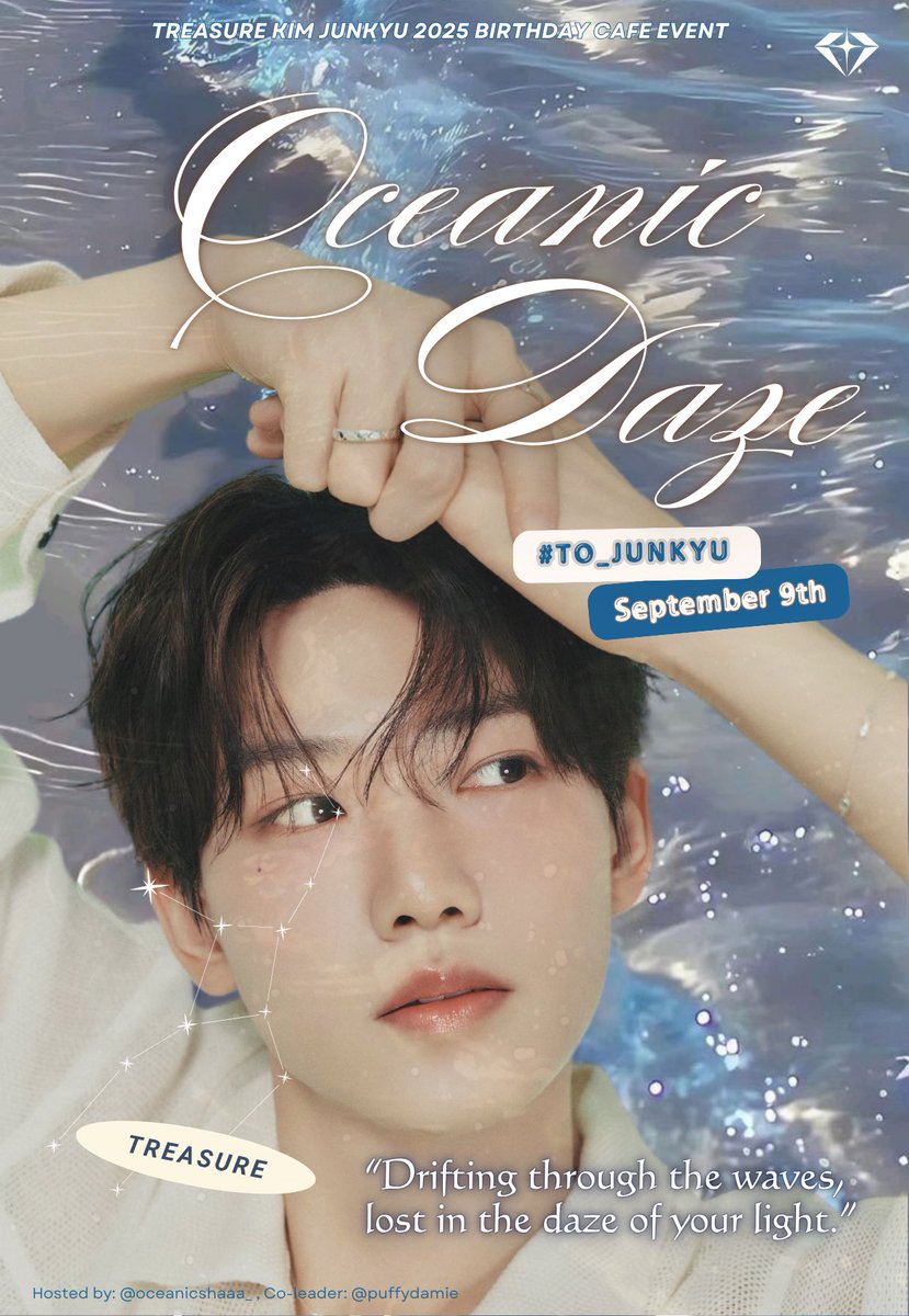 🌊✨ 𝕯𝖗𝖎𝖋𝖙𝖎𝖓𝖌 𝖙𝖍𝖗𝖔𝖚𝖌𝖍 𝖙𝖍𝖊 𝖜𝖆𝖛𝖊𝖘, 𝖑𝖔𝖘𝖙 𝖎𝖓 𝖙𝖍𝖊 𝖉𝖆𝖟𝖊 𝖔𝖋 𝖞𝖔𝖚𝖗 𝖑𝖎𝖌𝖍𝖙. ⭐

On September 13th, dive into a celebration as calming and radiant as Junkyu himself.
Get ready to sail through Oceanic Daze — a birthday event you won’t want to