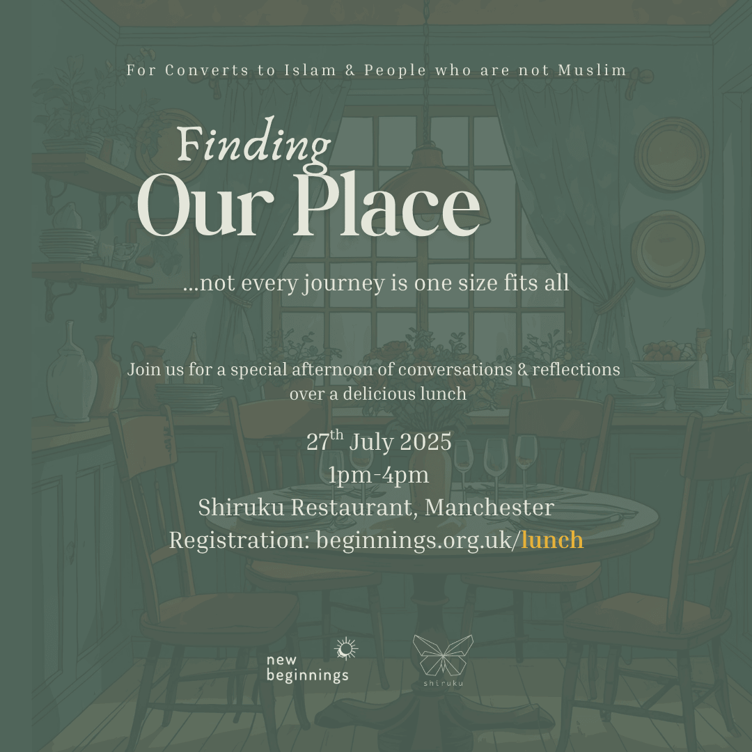BeginningsUK's tweet photo. This free afternoon is for anyone looking to connect, reflect, and share, over a warm meal at Shiruku Restaurant in Manchester. Whether you’re a recent convert, or you are not Muslim and simply exploring Islam, you’re welcome.
https://t.co/UBdg2VzF7E

#converts #reverts https://t.co/ciZazSCplz