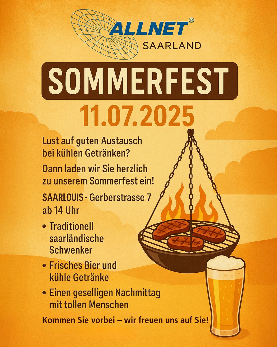 ALLNETGmbH's tweet image. Nicht verpassen – Melden Sie sich jetzt an zum ALLNET Sommerfest am Standort Saarlouis!🎉
👉 Jetzt anmelden: bit.ly/3SWnxmr
Wir freuen uns auf spannende Gespräche, neue Kontakte und einen gelungenen Nachmittag!

📌 Nur für B2B-Kunden

#ALLNET #Saarlouis #Networking #B2B