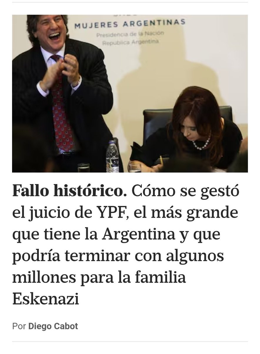 Diego Cabot (@diegocabot) on Twitter photo En 2012, cuando el kirchnerismo estatizó <a href="/YPFoficial/">ypfoficial</a> fue como entrar con un elefante a un bazar. Rompieron todo.
Quedan menos instancias y se acerca la hora de pagar la factura K.
¿Quiénes cobrarán? Los fondos Burford y Eton Park, los bancos y Repsol.
Y si queda, los Eskenazi En 2012, cuando el kirchnerismo estatizó <a href="/YPFoficial/">ypfoficial</a> fue como entrar con un elefante a un bazar. Rompieron todo.
Quedan menos instancias y se acerca la hora de pagar la factura K.
¿Quiénes cobrarán? Los fondos Burford y Eton Park, los bancos y Repsol.
Y si queda, los Eskenazi
