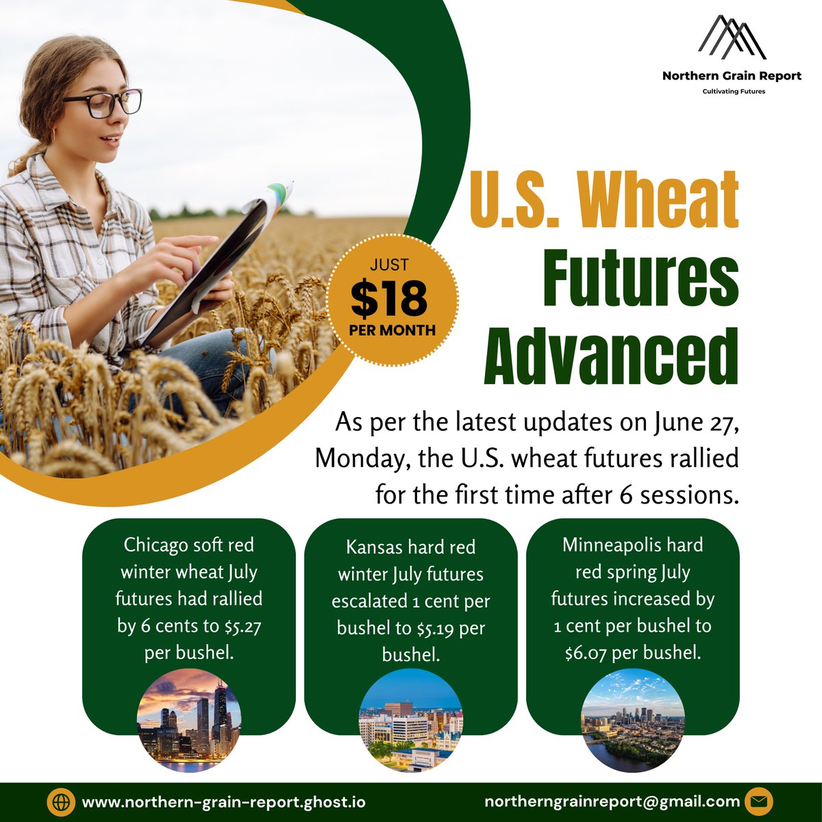 NorthernGrainsR's tweet photo. 🌾Wheat futures rally significantly across the U.S., indicating favourable trade and investment opportunities for stakeholders. To keep updated on such latest news to make informed decisions at the right time, sign up for Northern Grain Reports’ newsletter📰. Our newsletter provides the latest updates and insights💹 on the grain market based on extensive research. Strategies wisely and make the perfect decision with us!🚜
 
🌐 Visit Us Now: https://t.co/C3w2793mCa 💬

#WheatFutures #GrainMarket #WheatPrices #GrainNews #AgriMarket #USFarming #USGrainMarket #GrainFutures #Agribusiness #AgriUpdates #WheatMarket #NorthernGrainReport #MarketStrategies