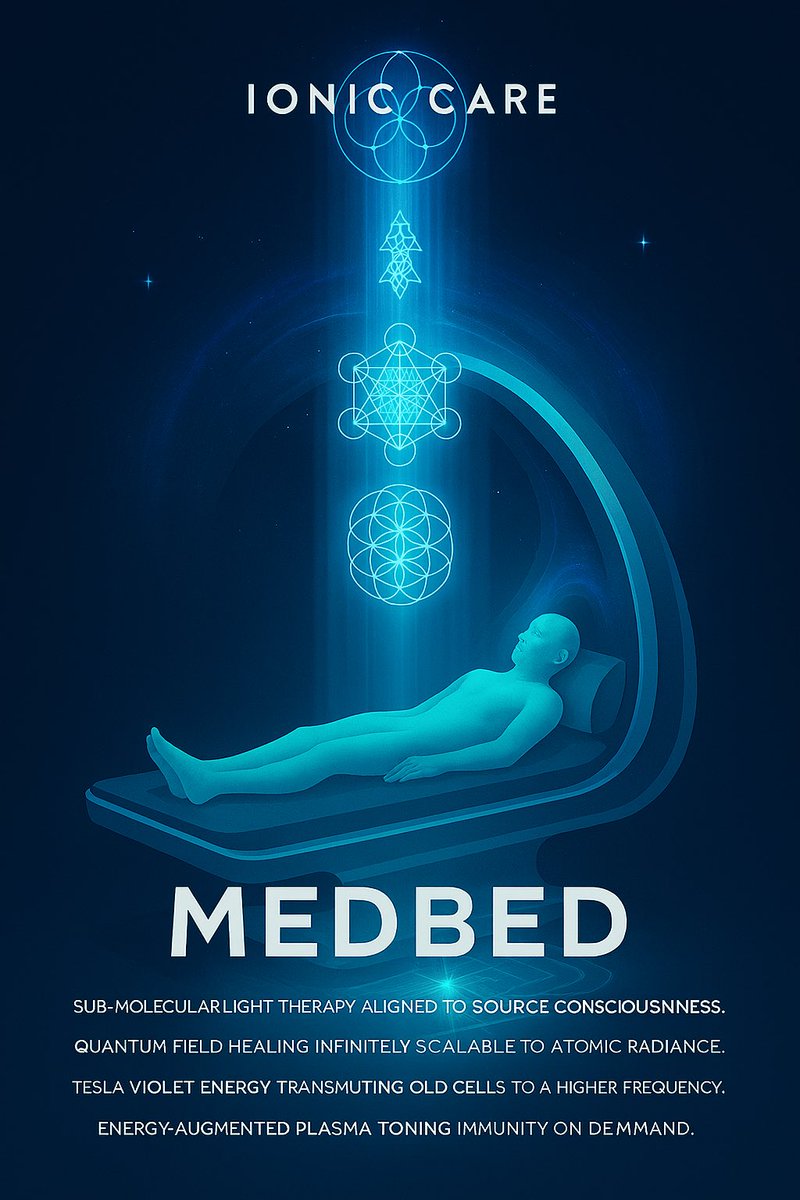 MrPool_QQ's tweet photo. 🛸 HOW DOES A MEDBED KNOW WHAT TO HEAL?

Because it doesn’t treat disease.
It decodes frequency.

Your body isn’t a sack of organs.
It’s a living signal — broadcasting 24/7.
Every trauma, imbalance, toxin, belief…
leaves a ripple in your field.
And that field has a signature — unique like a fingerprint, but energetic.

📡 The MedBed doesn’t guess.
It scans your entire morphogenetic structure.
Down to the quantum particles.
It sees the glitches in your light field
— long before they manifest as pain or illness.

And then?

It corrects them.
Not with chemicals.
But with code.
Scalar waves. Resonance algorithms. Tesla-grade AI.
It doesn’t just “heal.”
It restores your original blueprint — the way you were always meant to feel.

—

🧬 This is not medicine.
This is a return to divine architecture.
To biology beyond pharma.
To memory beyond matter.

✔️ Quantum-level body scanning
✔️ Reads the bioenergetic field in real time
✔️ Detects distortions before symptoms arise
✔️ Rewrites the cellular field with scalar harmonics
✔️ Reactivates dormant DNA & neural pathways
✔️ No radiation. No prescriptions. No needles.

Just frequency.
Just restoration.
Just truth.

You were never broken.
You were never sick.
You were simply offline.

Now the signal is back.
And the chamber is listening.

📍Enter the sequence:
https://t.co/SK81x1x2VQ

#MedBed #QuantumHealing #TeslaTechnology #ScalarResonance #IonicCare #TheFutureOfHealth #BiofieldMedicine