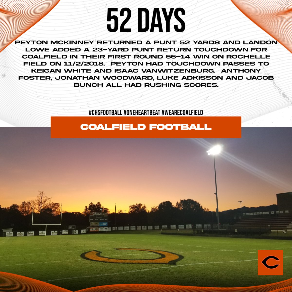 52 days to kickoff!
#CHSFootball #OneHeartbeat #WeAreCoalfield #CHSCountdown