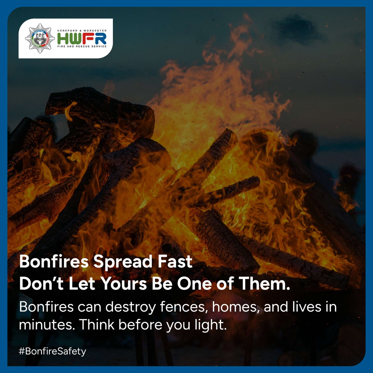 Garden bonfires can quickly become a 999 emergency. We've seen it across Herefordshire and Worcestershire. Don’t risk your home, your neighbours, or your family. Check the wind, the surroundings — and our safety tips. For more advice: hwfire.org.uk/say-no-to-gard…
 #HWFRS