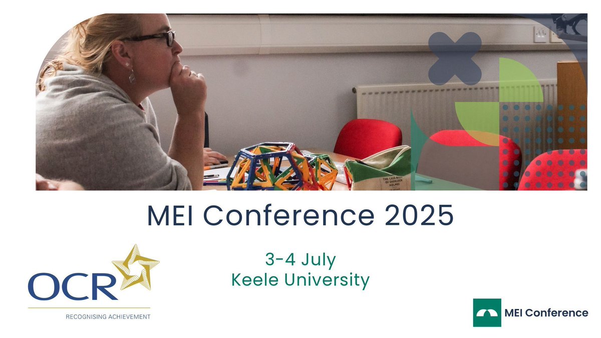 MEIMaths's tweet image. We're really grateful to OCR for sponsoring MEI Conference 2025.
Come along Thursday and Friday to meet them at their stand, and find out more about how they equip students with the knowledge and skills they need for their future. #MEIConf25 #sponsor