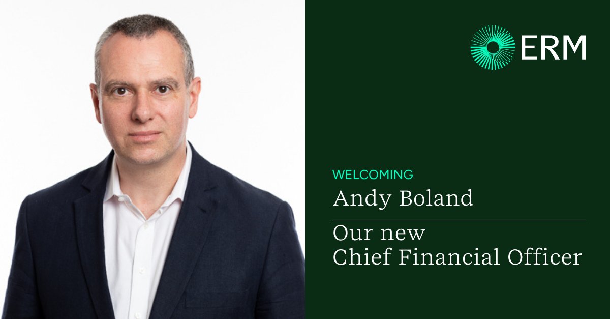 We are pleased to share the appointment of Andrew Boland as ERM’s new Chief Financial Officer.

A huge welcome from all of us at ERM.