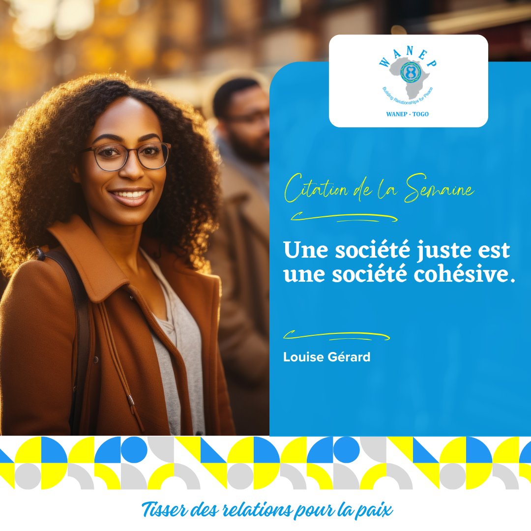 Bonjour,
Que cette semaine vous inspire à bâtir une société plus juste, plus humaine, plus solidaire.
#SemaineEngagée #Unité #Égalité #CohésionSociale <a href="/WANEP_Regional/">WANEP_Regional</a>  <a href="/AhouefaAssinou/">Pascaline Ahouefa Assinou D.</a>  <a href="/Seyram_adiakpo/">Seyram Adiakpo</a> <a href="/cejustogo_cejus/">CEJUS</a>  <a href="/MPakoupetere/">Cécile Mana Pakoupetere</a>