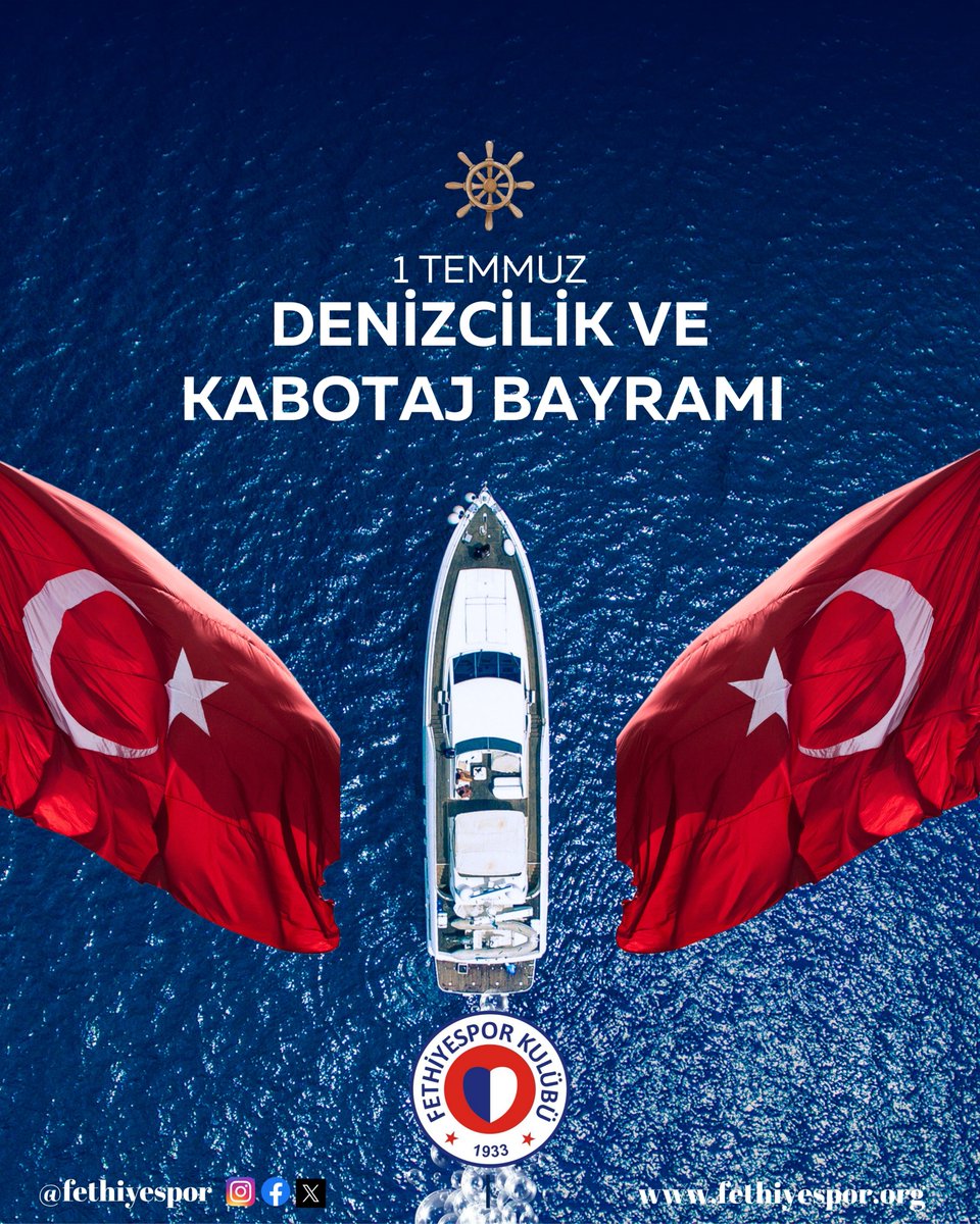 Cumhuriyetimizin ve egemenliğimizin denizlerdeki sembolü olan 1 Temmuz Denizcilik ve Kabotaj Bayramı kutlu olsun. 🇹🇷🇹🇷🇹🇷 
#DenizcilikveKabotajBayramı