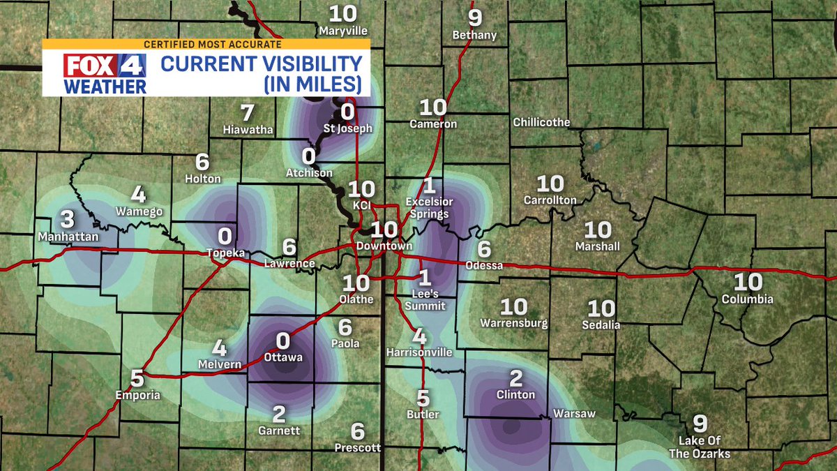 Patchy, dense fog has developed where we have light winds this morning. #fox4kc