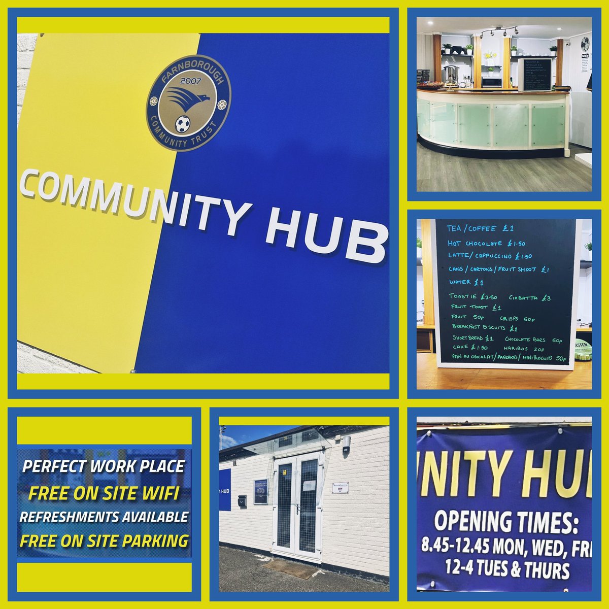 The Community Hub is open!  Why not drop in for a refreshing cool drink or a bite to eat <a href="/FarnboroughFC/">Farnborough FC</a>  💛💙⚽️😋