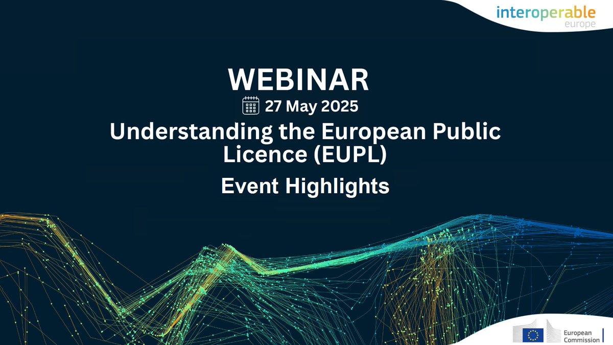 On 27 May, the #InteroperableEuropePortal Team held a deep-dive💻webinar on how the European Union Public Licence (#EUPL) aligns with the #InteroperabEuropeAct. 

Missed it? Have a look at the slides now and join the conversation online!
👉europa.eu/!D7BwWc