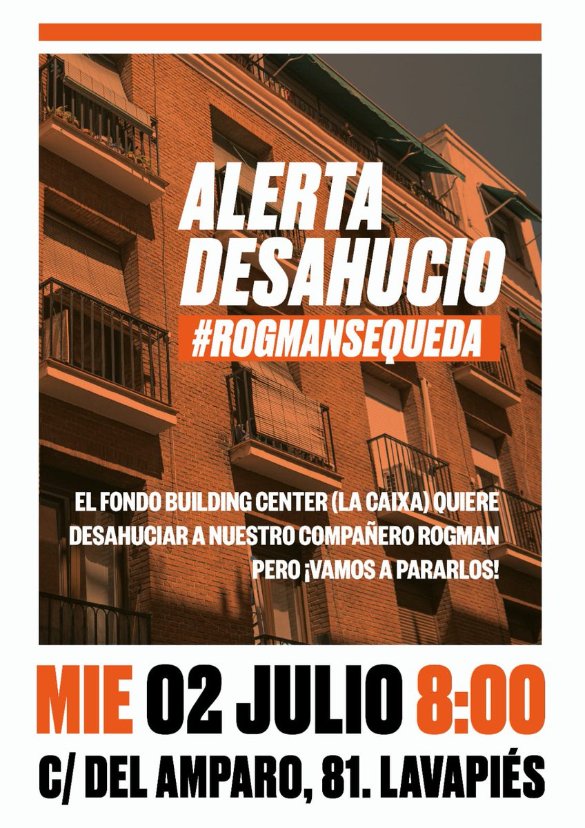 Alerta de desahucio para una familia de #Lavapiés cuyo casero arrastraría impagos con CaixaBank. Viven desde hace 10 años en el piso y pagan puntuales su renta.
Colectivos sociales del barrio convocan un concentración en su apoyo para mañana a las 8 horas xlavapies.com/noticias/nueva…