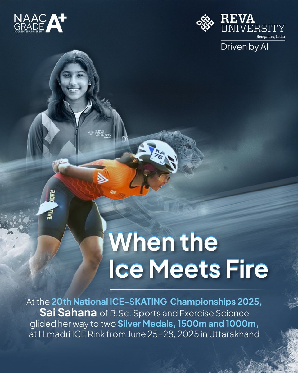 Congratulations to Sai Sahana of B.Sc. Sports &amp; Exercise Science for clinching two Silver Medals in the 1500m and 1000m events at the 20th National Ice-Skating Championships 2025 held in Uttarakhand. 

Her speed, spirit, and skill carved a path of pride for