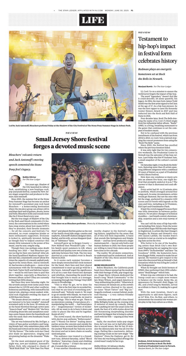 BobbyOlivier's tweet image. Love to see @sotcfestival in the @starledger. Jersey forever. @bleachersmusic @jackantonoff