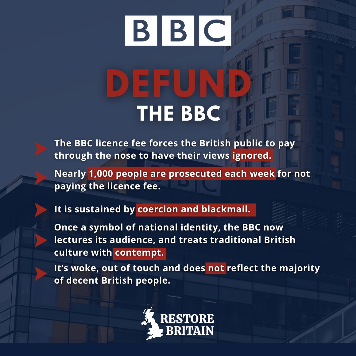 RestoreBritain's tweet photo. We must defund the BBC. https://t.co/rYq5m0ZlPY