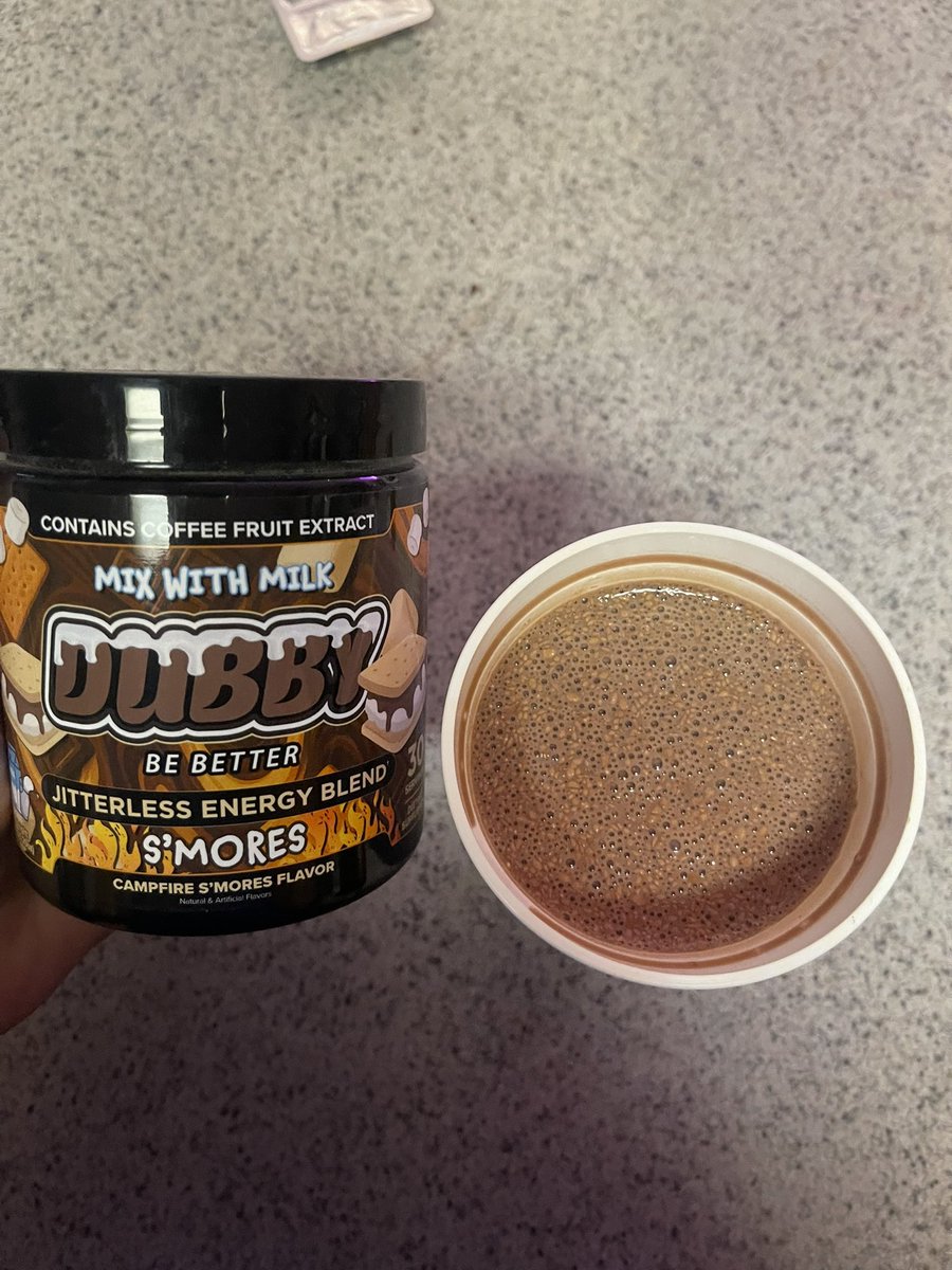 thestickybuns's tweet image. I feel my normal self again this morning. Lots of water and a good night sleep did wonders. Starting my day off with a double scoop of s’mores from @DubbyEnergy in some delicious chocolate milk. 
#getenergized #dubbypartner