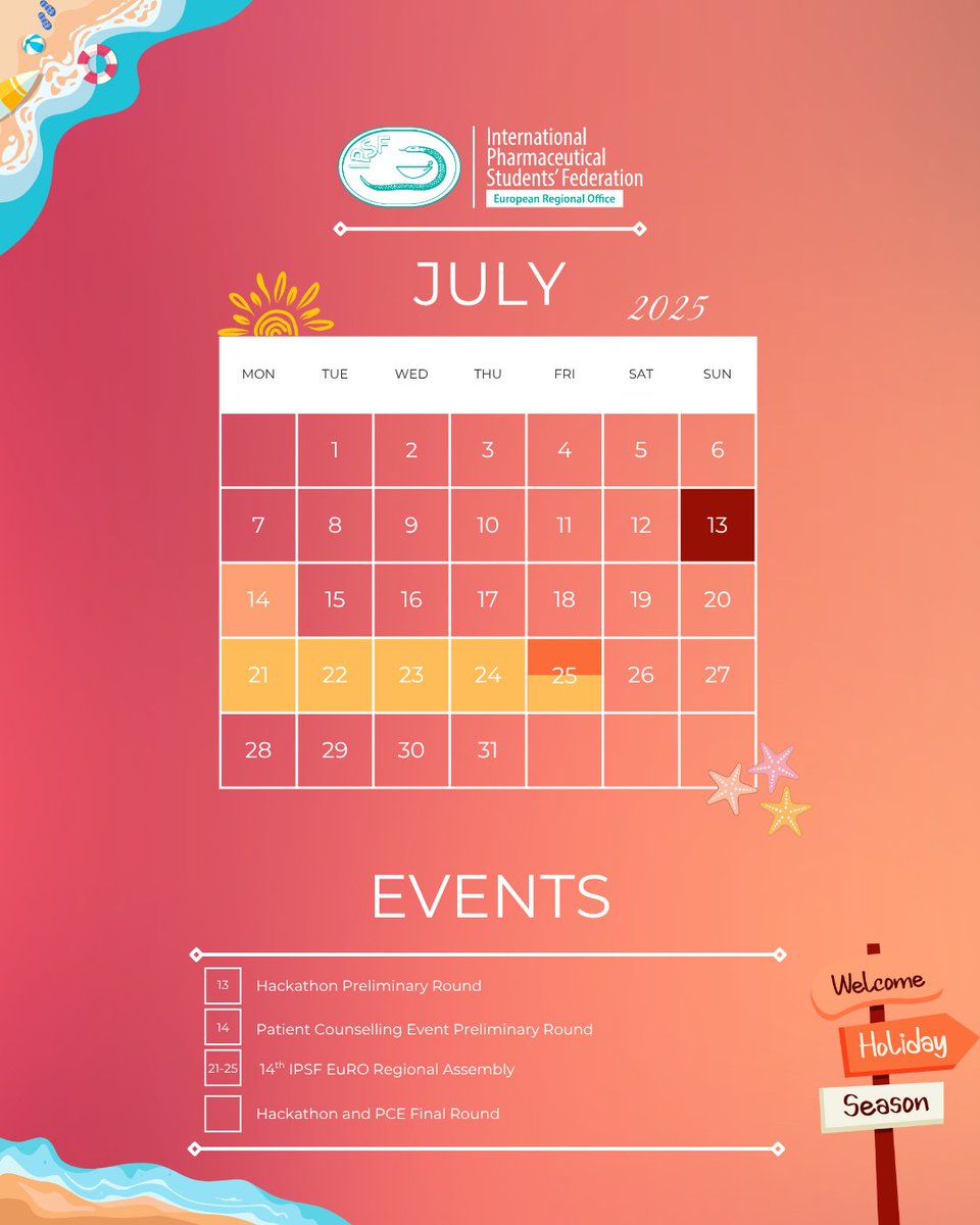 🌞☀️ Hello July! ☀️🌞

📅 Mark your calendars:
🧠 July 13 — Hackathon Preliminary Round
💬 July 14 — PCE Preliminary Round
🤝 July 21-25 — 14th EuRO Regional Assembly
🏆 Finals coming soon… 👀
