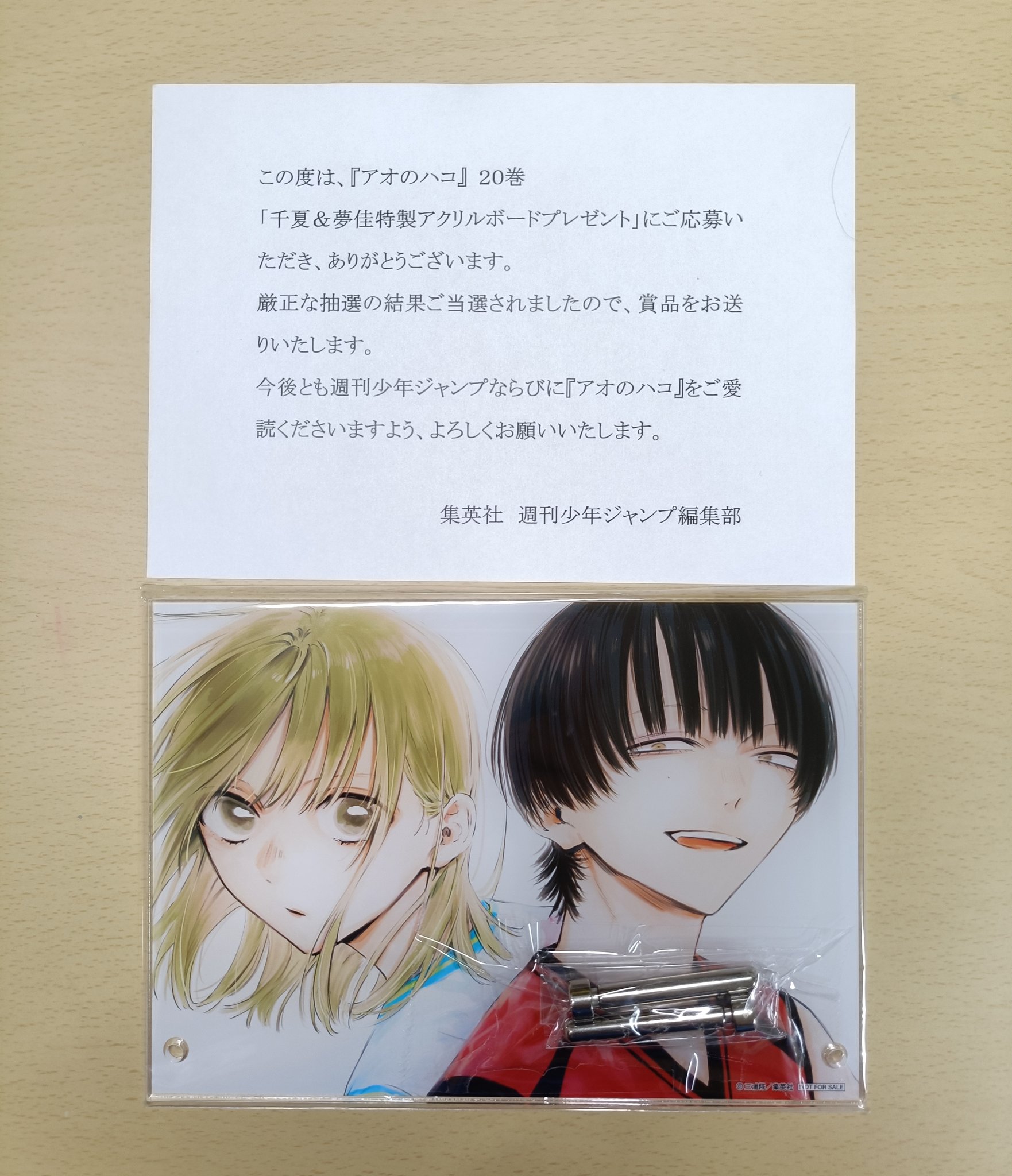 アオのハコ　千夏と夢佳の特製アクリルボード　ジャンプ　アクリルスタンド アオのハコ 千夏と夢佳の特製アクリルボード ジャンプ アクリル