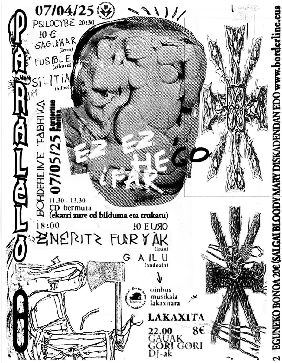 GAILU zuzenean!
Paralelo 0 (ez ipar ez hego) jaialdia 
UZTAILAK 05 LARUNBATA
Hendaiako Borderline Fabrika
 Sarrera: 10 euro - 18:00 -
+ Eneritz Furyak