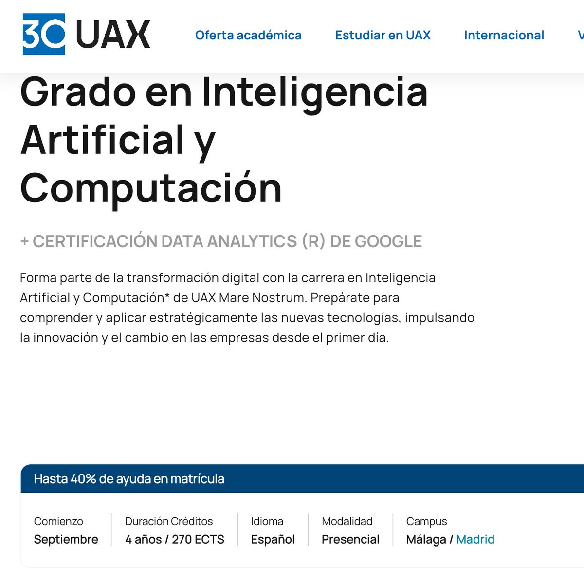 collina___'s tweet image. La denegación del Grado en IA a la UGR no tiene nada que ver con que en Málaga haya una Universidad privada que vaya a empezar el curso que viene a impartir un grado similar a casi 10000 euros el curso ¿verdad?
Porque eso sería de ser muy malpensados.