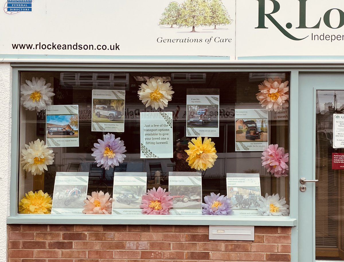 A new window display in our Wellesbourne office! Cheerful summer flowers and just some of the transport options that are available to help create a personal and fitting funeral for your loved one.
#rlockeandson #wellesbourne #funeralwishes #funeraltransport #warwickshire