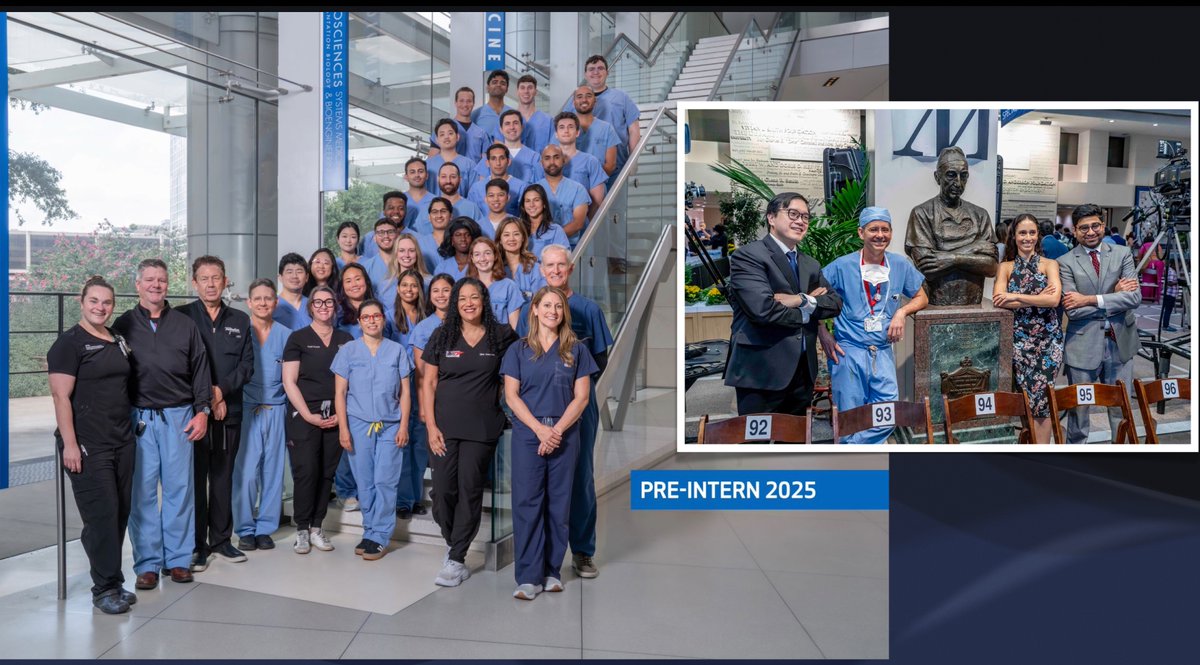 AlanLumsdenMD's tweet image. The bitter sweet of the academic cycle. Introducing an amazing group of incoming vascular interns and saying Bon Voyage to our graduating trainees. I do believe Dr DeBakey is smiling - I am.