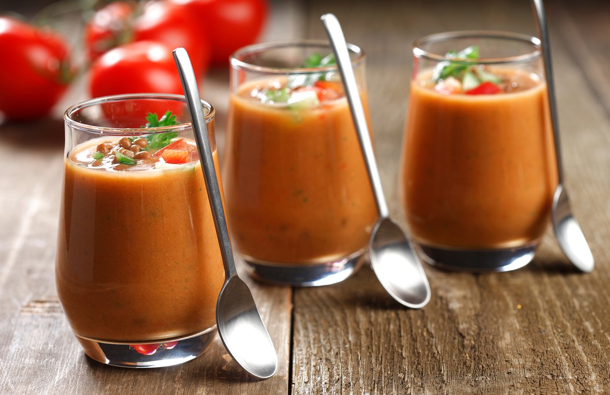 Gazpacho is a soup made of raw, blended vegetables and served chilled. Its refreshing nature makes it the perfect light lunch on a hot summer day! ow.ly/Fjqy50P0sg9