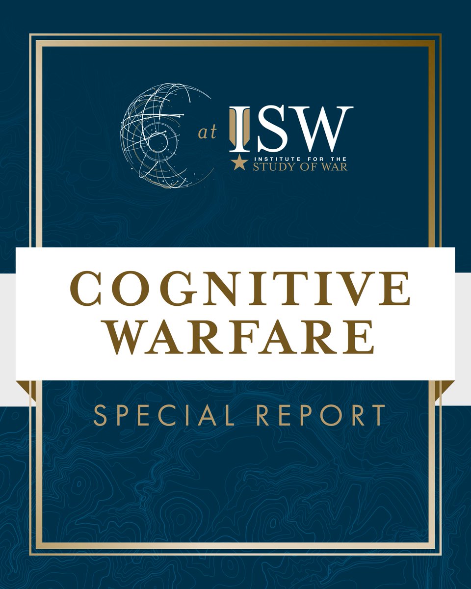 Institute for the Study of War (@thestudyofwar) on Twitter photo NEW | A Primer on Russian Cognitive Warfare, by <a href="/nataliabugayova/">Nataliya Bugayova</a> and <a href="/KatStepanenko/">Kateryna Stepanenko</a>
Key Takeaways + Full Report⬇️(1/2)
Understanding cognitive warfare is a national security requirement for the United States.
Russia is a key player in the cognitive warfare space and a model NEW | A Primer on Russian Cognitive Warfare, by <a href="/nataliabugayova/">Nataliya Bugayova</a> and <a href="/KatStepanenko/">Kateryna Stepanenko</a>
Key Takeaways + Full Report⬇️(1/2)
Understanding cognitive warfare is a national security requirement for the United States.
Russia is a key player in the cognitive warfare space and a model