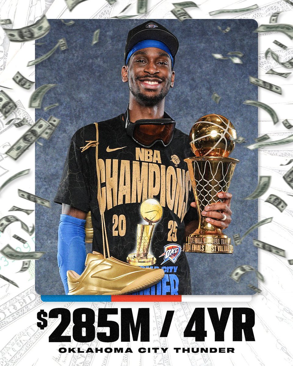 💰️史上最高額💰️ シェイ・ギルジャス・アレクサンダーは4年総額2億8500万ドルのスーパーマックスにより、2030-31までの契約延長をサンダーと合意した模様。  …日本円にして約409億円❗ また年換算では7,125万ドルとなり、年俸としてはNBA史上最高額とのこと。 SGAが ...