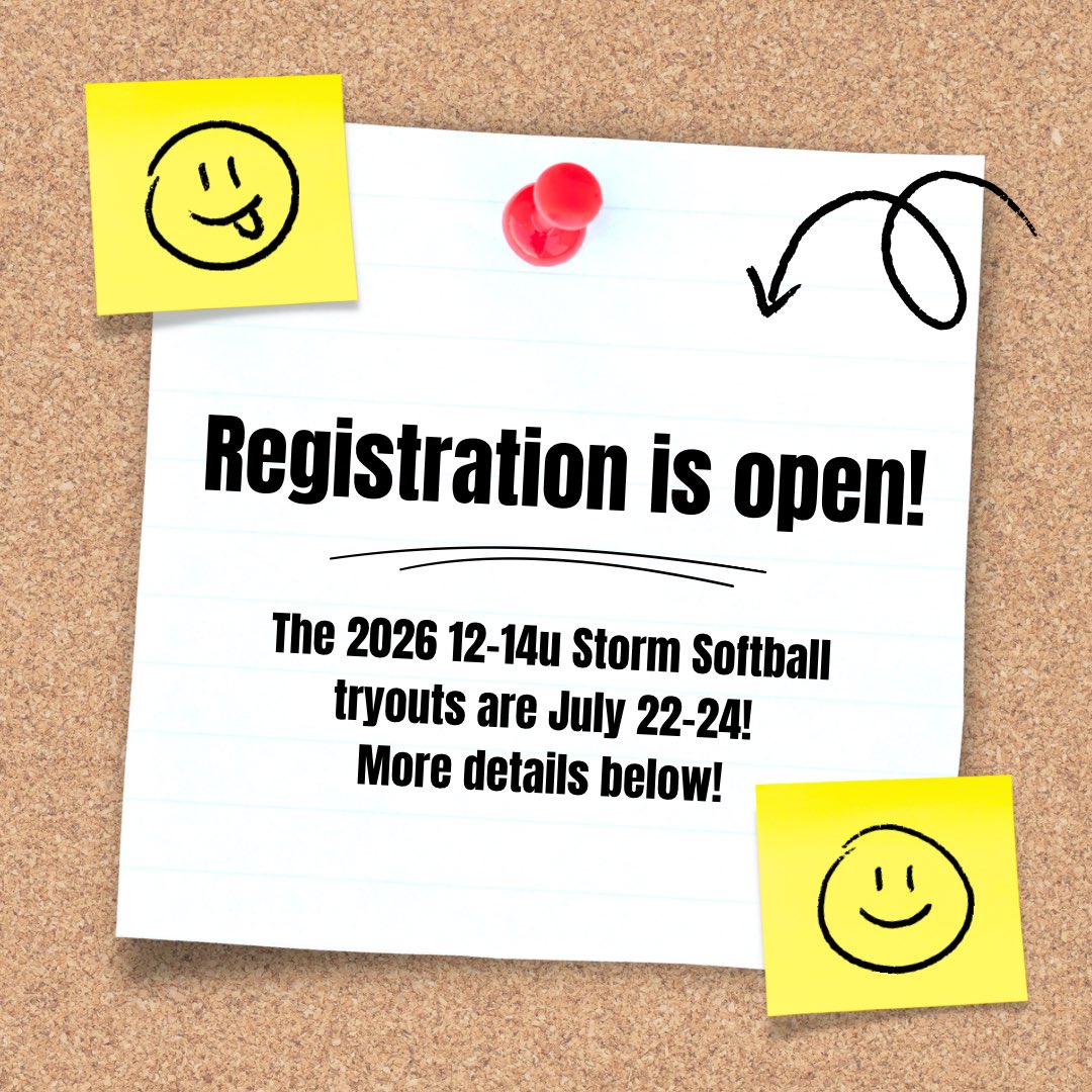 Registration for the 12-14U Storm Softball Tryouts are on July 22-24 @ Gleason for the 2026 season! Register here: omgaa.sportngin.com/register/form/… 
All 12-14U players must register by no later than 7/19/2025. 
The tryout schedule can be found on our website - omgaa.hardballsystems.com/stormgirlsfast…
