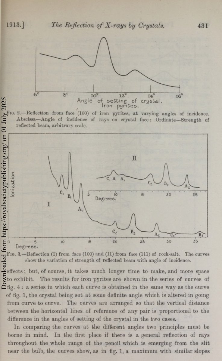 #OTD 1913: The Bragg father and son published a seminal paper in the Proceedings of the Royal society that laid the foundations of crystallography, a critical tool without which fields as diverse as protein science, nanotechnology, and nuclear chemistry would not be possible.