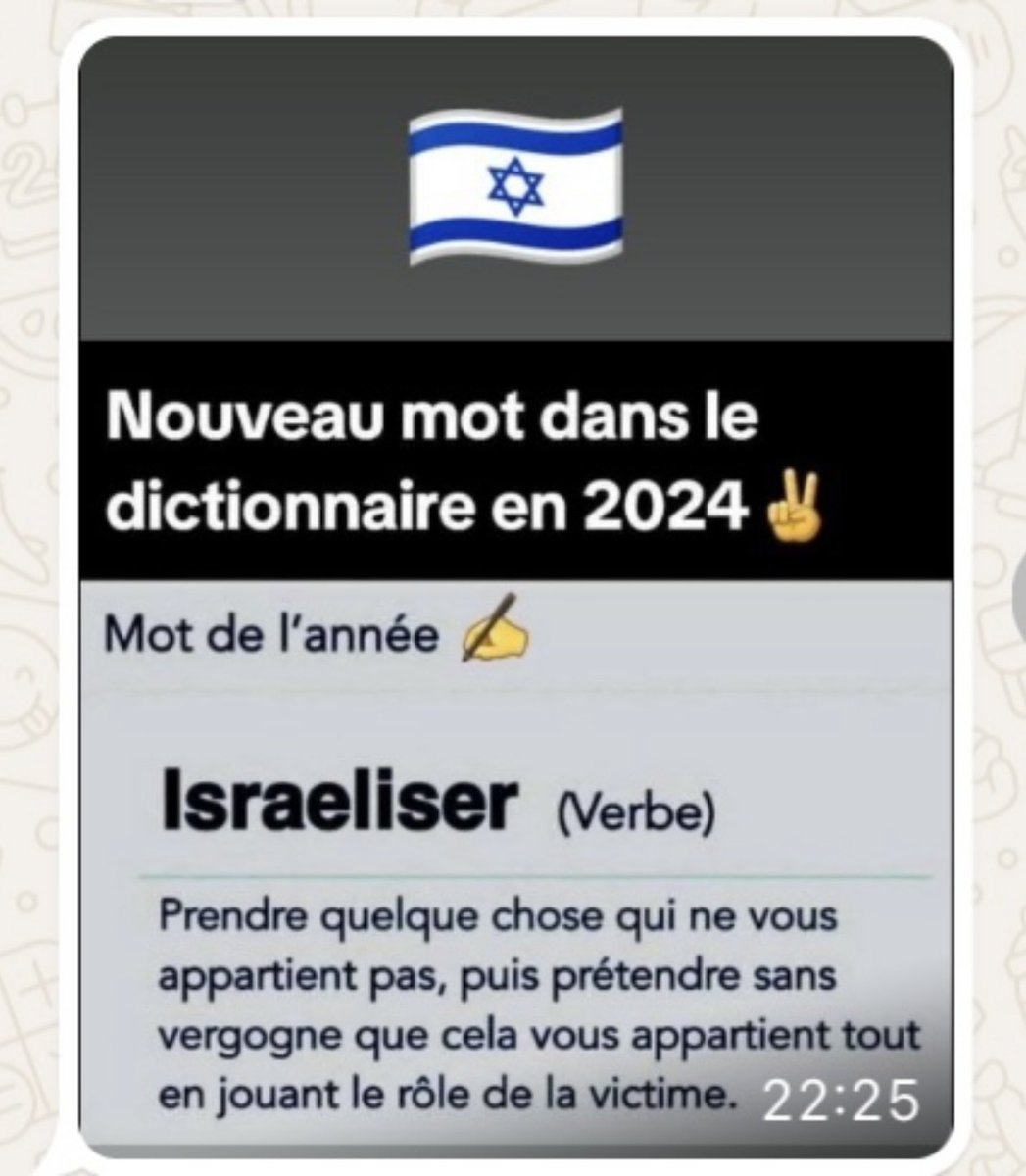 Quaterelle's tweet image. To #israelize means to take over sth that doesn’t belong to you, pretend shamelessly that it DOES belong to you while playing the part of the victim.
C‘est tout un art❗️