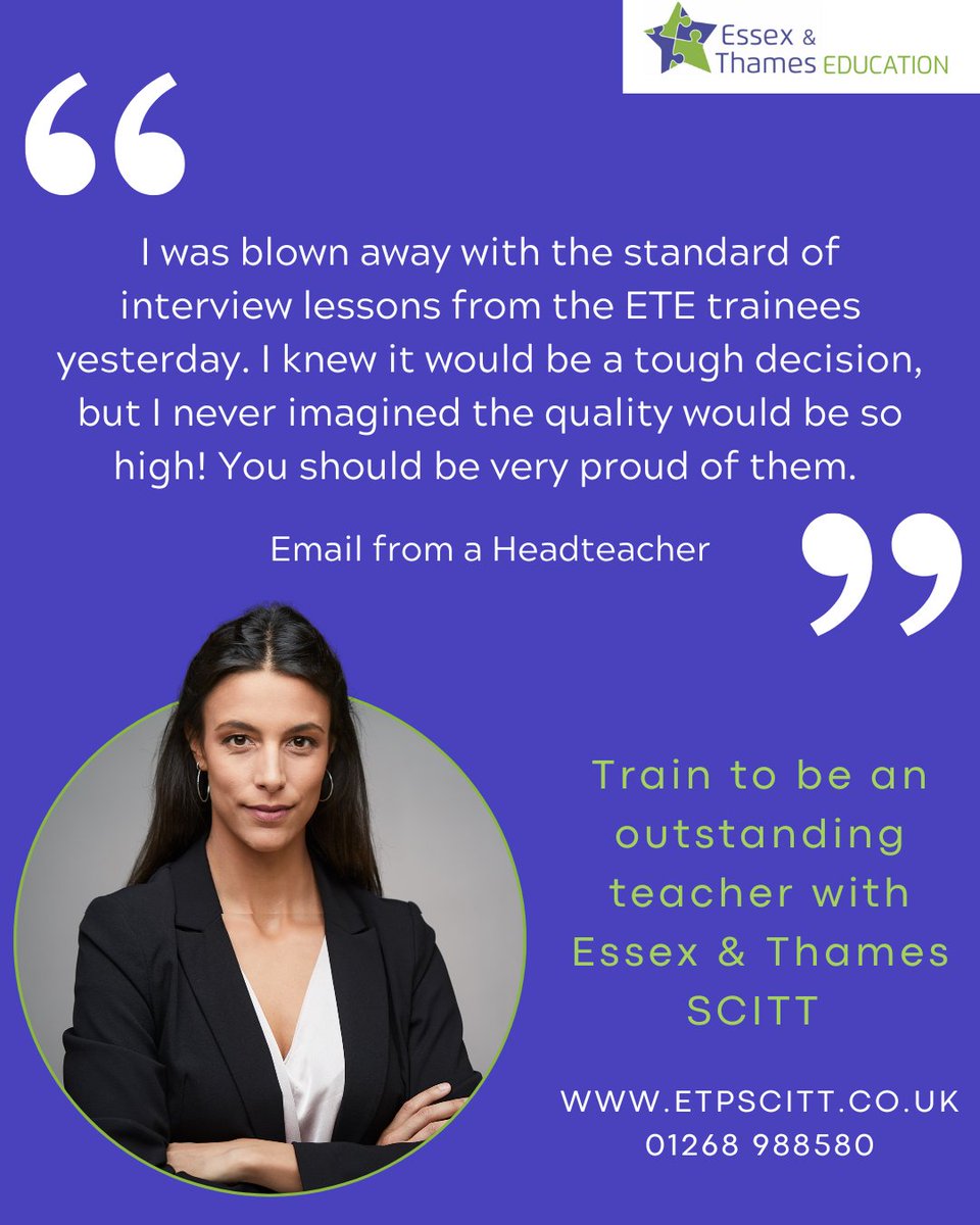 ETscitt's tweet photo. A recent email from a headteacher.  Want to train to be an outstanding teacher like them? Get in touch and we can tell you more. 

#traintoteach #getintoteaching #teachinessex #teachertraining #testimonialtuesday #training #teachertraining #pgce #ect #qts https://t.co/ybBqtC7vfz