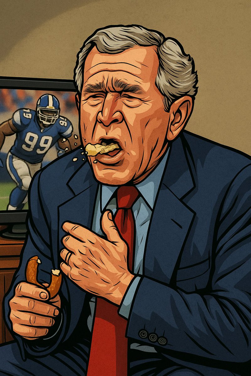 JOP_1985's tweet image. Remember when George W. Bush nearly choked on a pretzel?
Good times.
Back then, the snacks were the threat—not democracy itself.
#BringBackThePretzels #SimplerTimes #JoSatiricoStyle 🥨💀🇺🇸
