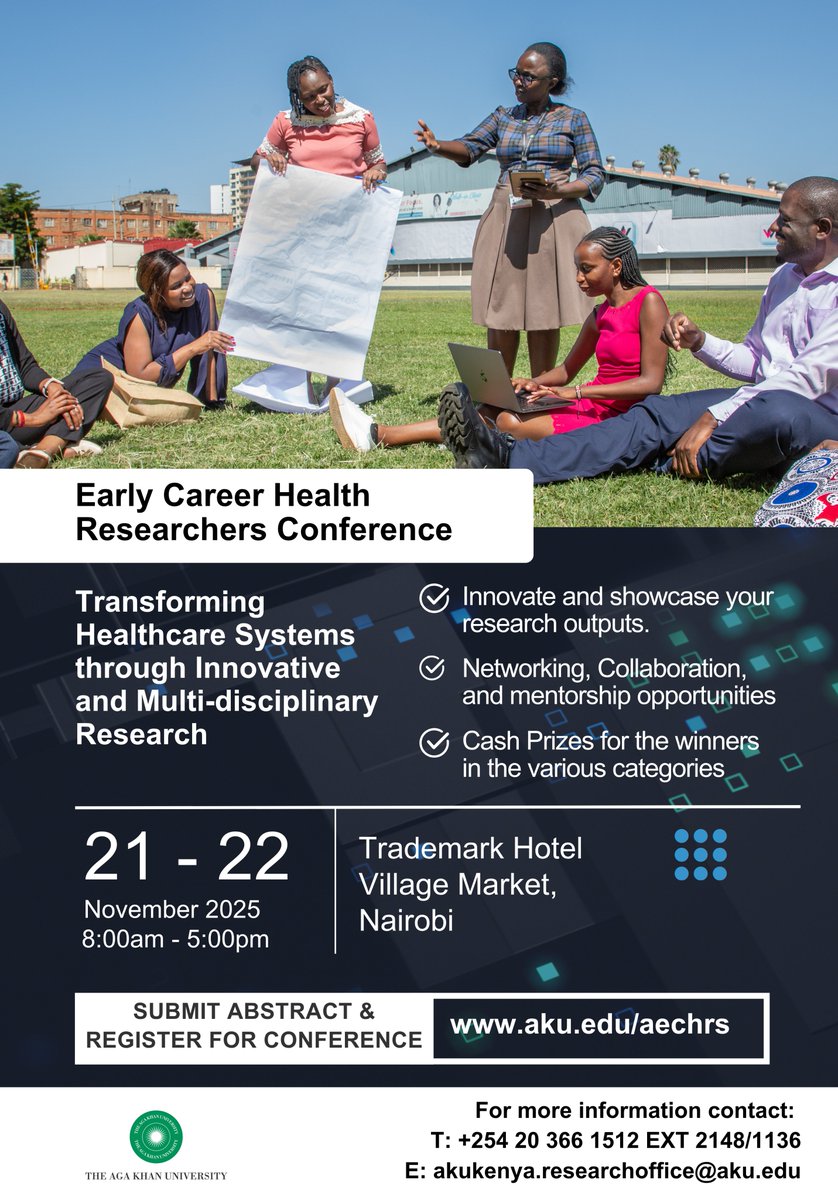 AKU Medical College, East Africa (@akumcea) on Twitter photo Are you an early career researcher ready to transform healthcare? 🧠
Join us at the 2025 Conference, where fresh ideas meet global expertise to drive real change in access, quality & innovation. To submit your abstract and register visit aku.edu/events/aechrs/… Are you an early career researcher ready to transform healthcare? 🧠
Join us at the 2025 Conference, where fresh ideas meet global expertise to drive real change in access, quality & innovation. To submit your abstract and register visit aku.edu/events/aechrs/…