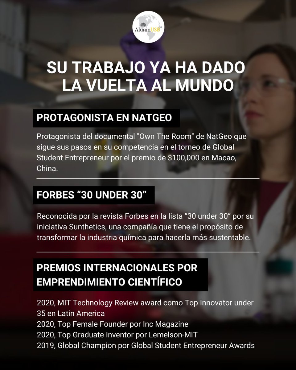 Alumn_USB's tweet photo. Celebramos el Día del Ing. Químico destacando a una uesebista que está transformando el mundo: Daniela Blanco.
Y su gran historia comenzó en las aulas de la Simón.
Dona a las becas de AlumnUSB y ayuda a formar a los próximos ing. que harán la diferencia.
 https://t.co/r3qQFOVFSs https://t.co/kqiwYdffjz
