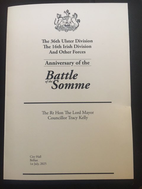 BLieutenancy's tweet image. HM Lord Lieutenant, Professor Alastair Adair CBE DL and Cadet Zara Dickson were honoured to join The Lord Mayor of Belfast Cllr Tracy Kelly at The Somme Commemoration at Belfast's City Hall @belfastcc. A poignant occasion. We will Remember them.