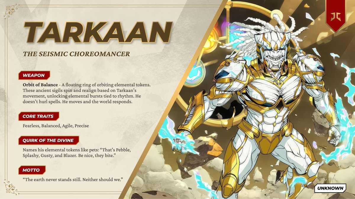 The battlefield shifts to his rhythm. 🎶

Tarkaan, The Seismic Choreomancer
(#1856)

Every strike, a beat. 🥁
Every motion, a correction. 

When tectonics fracture, 
He answers in movement. 

↓